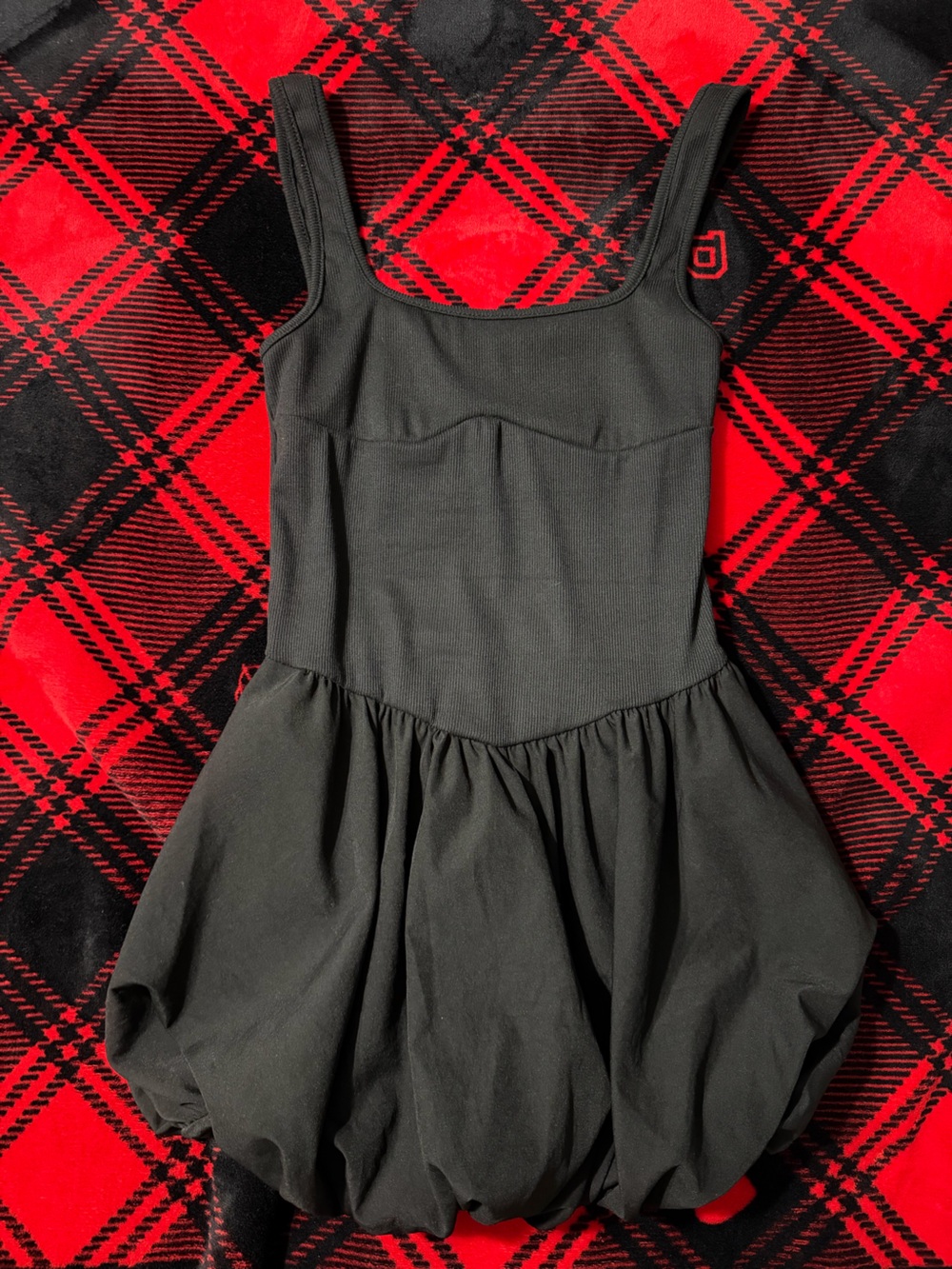 SHEIN Black Ribbed Bubble Mini Dress (Size S)